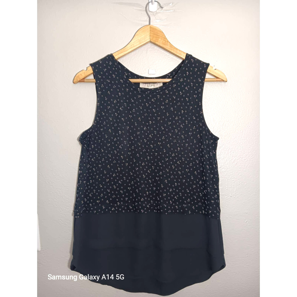 Loft Women's Casual Geometric Sleeveless Black Beige Size M Top Blouse